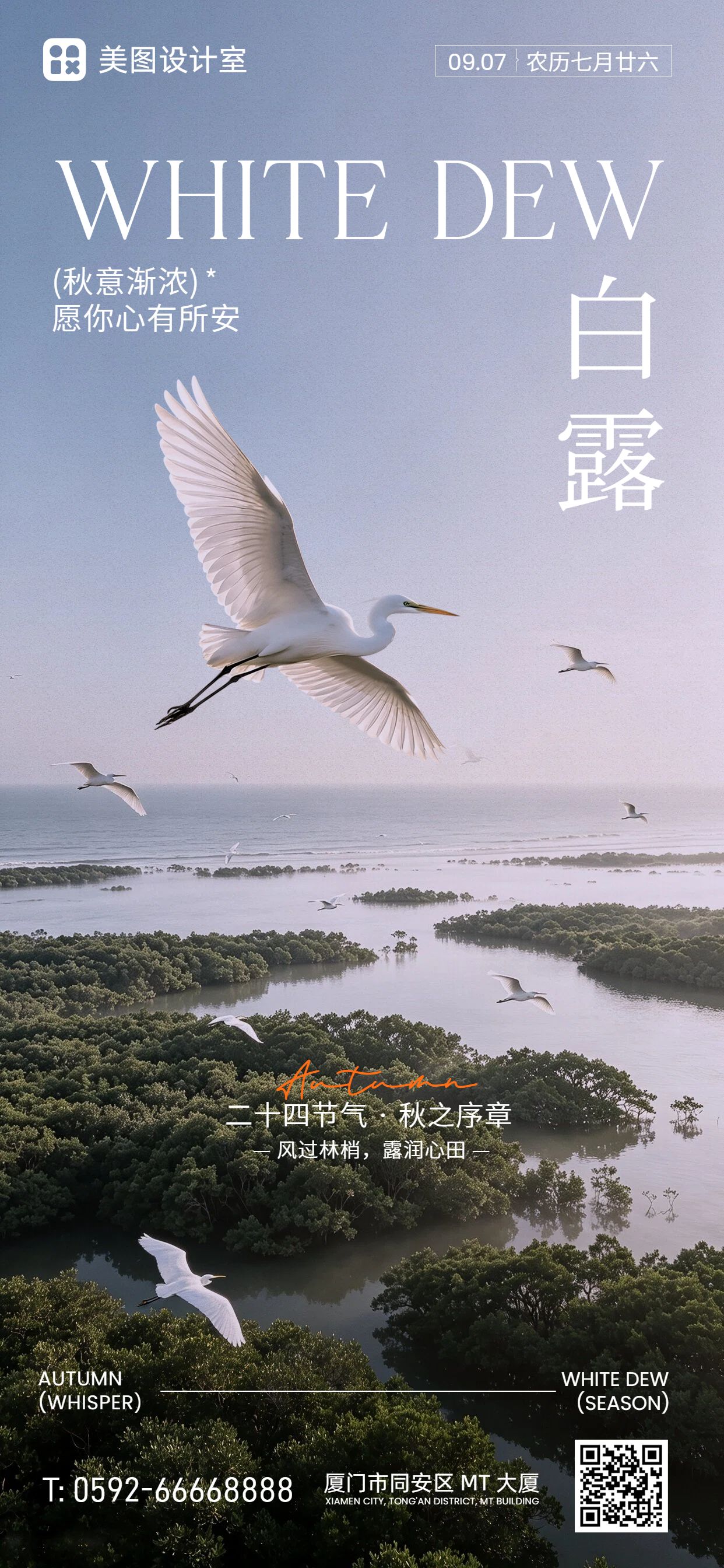 实景风紫色棕色通用类白露祝福问候手机全屏海报
