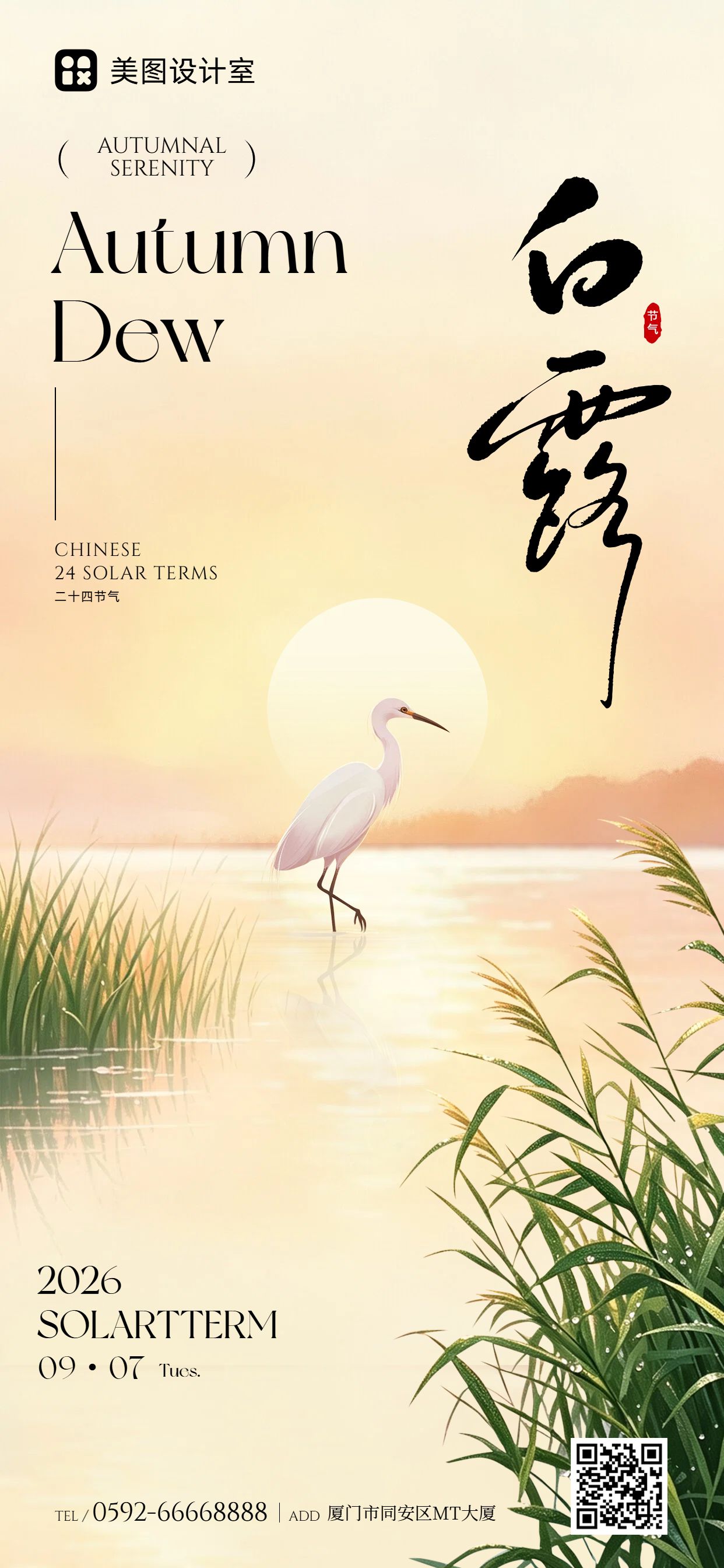 实景风黄色通用类白露祝福问候手机全屏海报