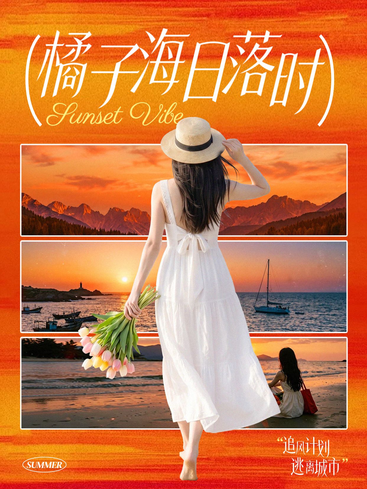 拼贴时尚风橙色交流分享旅游出行类小红书封面