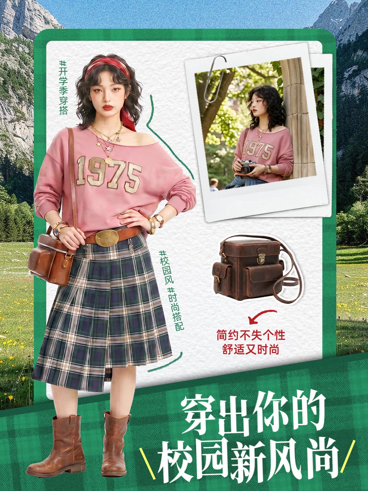 时尚风绿色鞋服箱包类交流分享开学季穿搭分享小红书封面