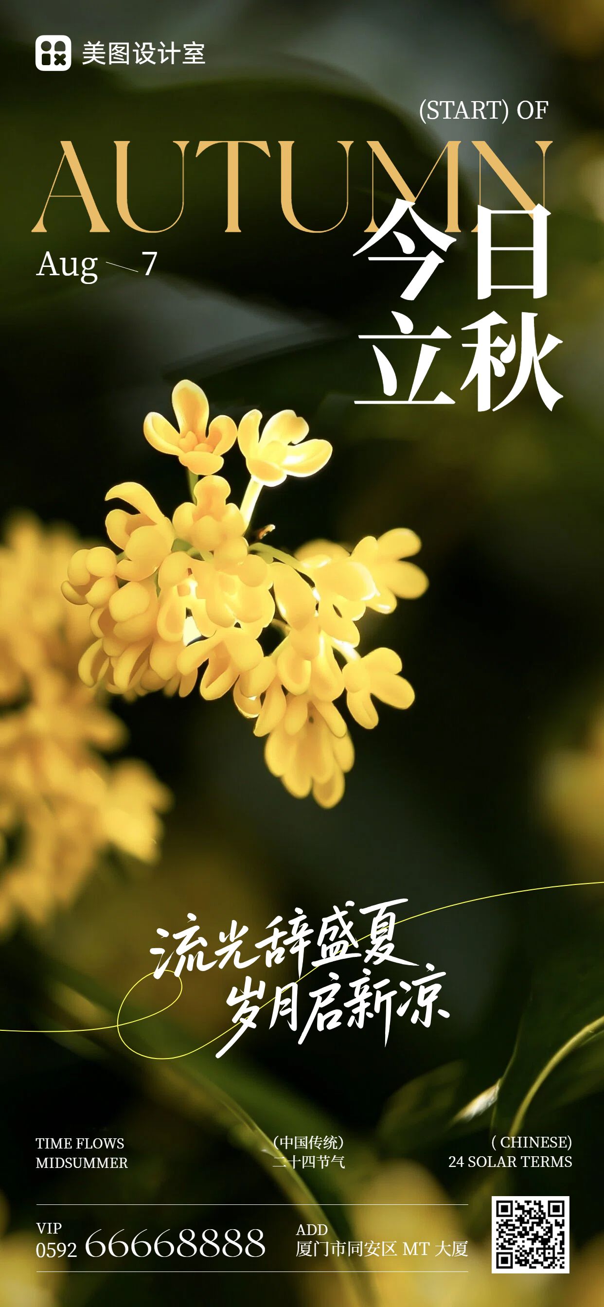 实景风黄色通用类立秋祝福问候手机全屏海报