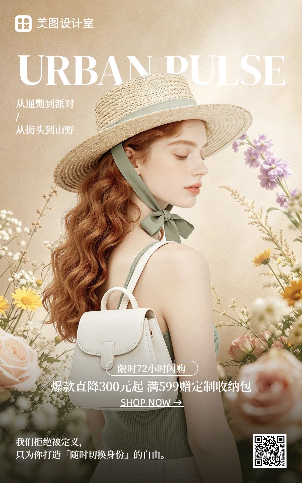 时尚风黄色鞋服箱包营销带货电商竖版海报