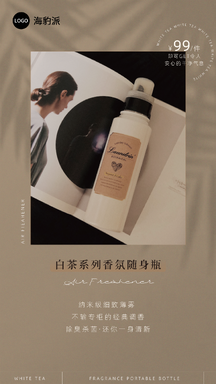 简约ins高级风白茶系列香氛随身瓶产品推荐促销海报 简约ins高级风白茶系列香氛随身瓶产品推荐促销海报模板图片