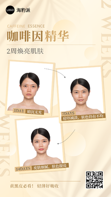 简约轻奢风咖啡因护肤精华效果对比拼图海报 简约轻奢风咖啡因护肤精华效果对比拼图海报模板图片