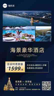 圣诞特惠商务风海景豪华酒店套餐营销海报 圣诞特惠商务风海景豪华酒店套餐营销海报模板图片