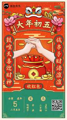 虎年大年初五喜庆手绘风春节习俗祝福海报 虎年大年初五喜庆手绘风春节习俗祝福海报模板图片