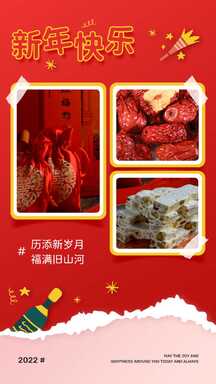 新年春节喜庆卡通插画风拼图晒照海报 新年春节喜庆卡通插画风拼图晒照海报模板图片