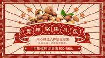喜庆复古风新年坚果礼盒营销横板banner促销海报 喜庆复古风新年坚果礼盒营销横板banner促销海报模板图片