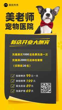 时尚撞色风宠物医院新店开业大酬宾充值优惠活动促销海报 时尚撞色风宠物医院新店开业大酬宾充值优惠活动促销海报模板图片