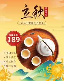 文艺扁平中国风立秋节气促销茶叶普洱电商竖版海报 文艺扁平中国风立秋节气促销茶叶普洱电商竖版海报模板图片