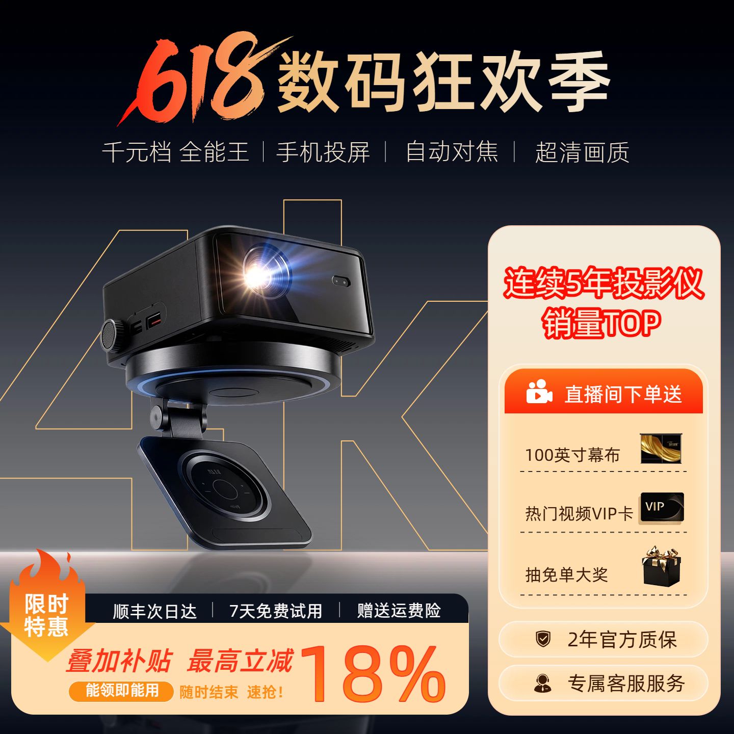 时尚风黑黄色通用类618营销带货电商主图